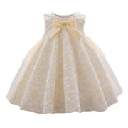 Rovga Easter Dresses For Toddler Girls Dress Bowknot Mesh Flower Dress Sleeveless Children Party Pageant Dress 6-12 Months